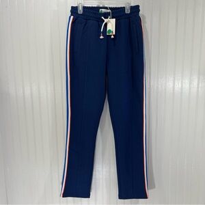 Boden Boys Navy Track Pants 13Y | Blue, White & Orange Side Stripe | NWT